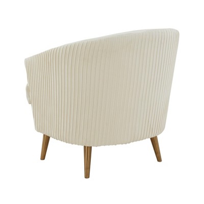 Handcrafted Cream Velvet Barrel Accent Chair with Wood Accents