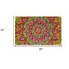 HomeRoots 18" X 30" Green and Pink Coir Abstract Outdoor Door Mat - 3 of 4