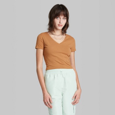 Women's Short Sleeve V-neck Cropped T-shirt - Wild Fable™ : Target