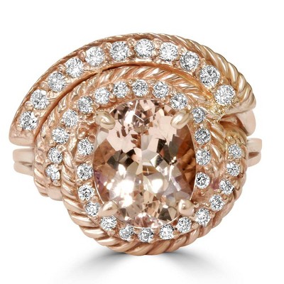 Pompeii3 2 3/8CT Morganite Vintage Diamond Ring 14K Rose Gold