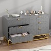 Acekool 3 Drawer Dresser, Modern Chest with Gold Metal Legs, Carved Panel Storage Cabinet Organizer for Bedroom Living Room Hallway - 3 of 4
