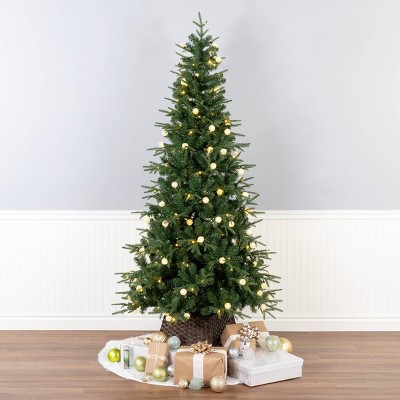 7-Foot Green Slim Artificial Christmas Tree with Multi-Color LED Lights