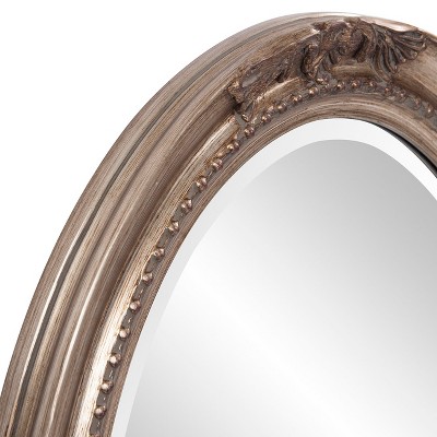 Antique Silver Oval Wood Wall Mirror with Beaded Frame