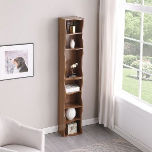 Kumasinova 7-Tier Modern Bookshelf with Wavy Border Design,Bookcase with Adjustable Shelves,Detachable Upper & Lower Units for Living Room - 1 of 4