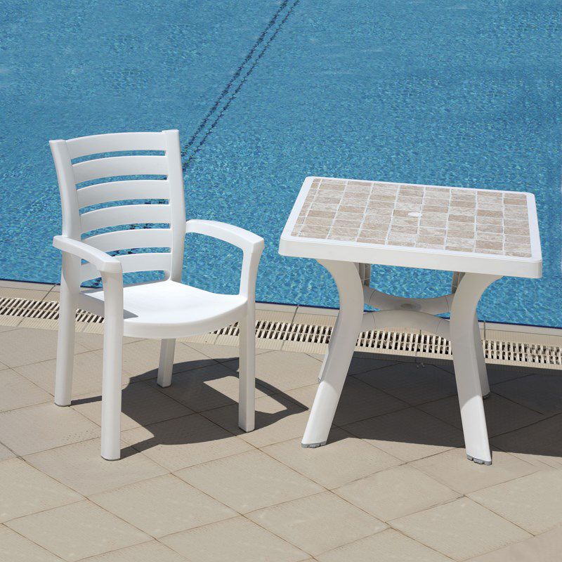 Marina Resin Patio Dining Arm Chair in White - Set of 4 - Compamia, 2 of 5