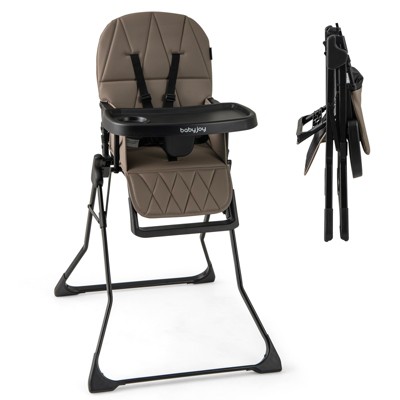Foldable High Chair, Easy Clean Compact Highchair with Removable Adjustable Tray and PU Seat Cushion, 5-Point Safety Belt for Babies and Toddlers