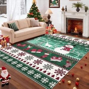 Christmas Washable Area Rug, Non Slip Santa & Reindeer Xmas Carpet Low Pile Non Shedding Floor Covers, Carpet for Bedroom Playroom - 1 of 4