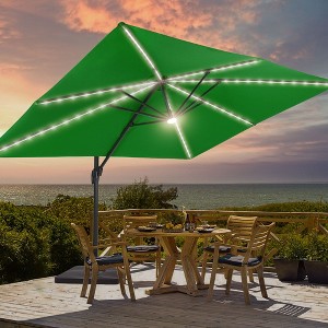 Sonkuki 11FT Round Offset Outdoor Patio Solar LED Cantilever Umbrella Aluminium Pole with Base - 1 of 4