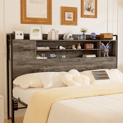 Aheaplus Storage Headboard with Led Lights & Charging Station