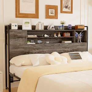 Aheaplus Storage Headboard with Led Lights & Charging Station - 1 of 4
