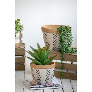 ORRD Set of 2 Cement Planters with V Pattern, White and Brown Flower Pots 10" & 8" for Indoor Plants, Modern Boho Decor - 1 of 4