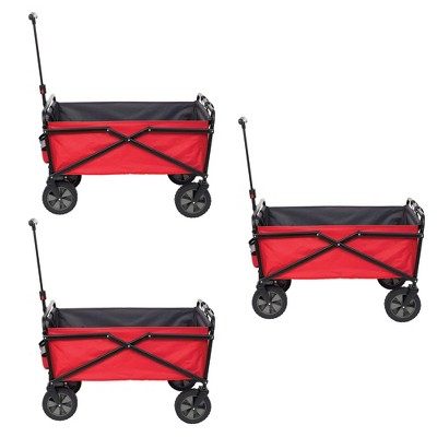 Seina 150lb Capacity Portable Folding Steel Wagon Garden Cart, Red (3 Pack)