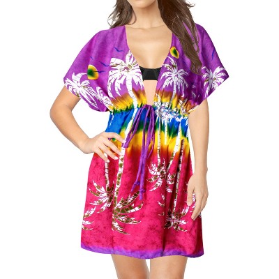 LA LEELA Women's Beachwear Summer Swim Beach Dress Cover Ups for Swimwear Women Loose Swing Swimsuit Coverups for Women Tops XL-XXL Purple, Tree