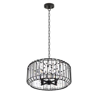 PAKOKULA Modren 4-light Black Drum Chandelier Light with Glam Crystal Shade