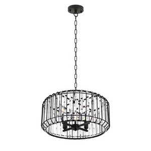 PAKOKULA Modren 4-light Black Drum Chandelier Light with Glam Crystal Shade - 1 of 4