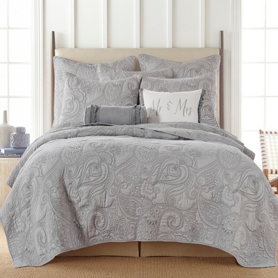 Perla Grey Paisley Quilt Set - King Quilt And Two King Pillow Shams ...