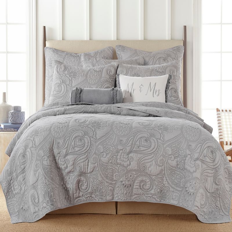 Perla Grey Paisley Quilted Euro Sham - 2pk - Levtex Home, 3 of 4