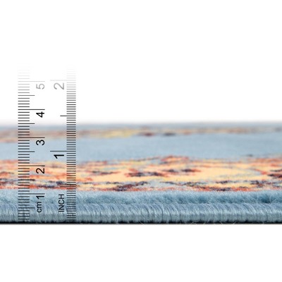 Elegant Light Blue Medallion Runner Rug, 3' x 16' 5", Synthetic Easy-Care