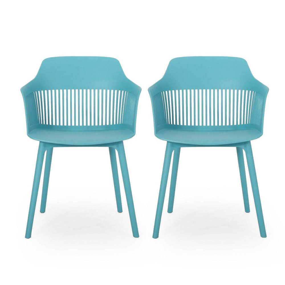 Photos - Chair Dahlia 2pk Resin Modern Dining  - Teal - Christopher Knight Home: Weather-Resistant, for Outdoor Use