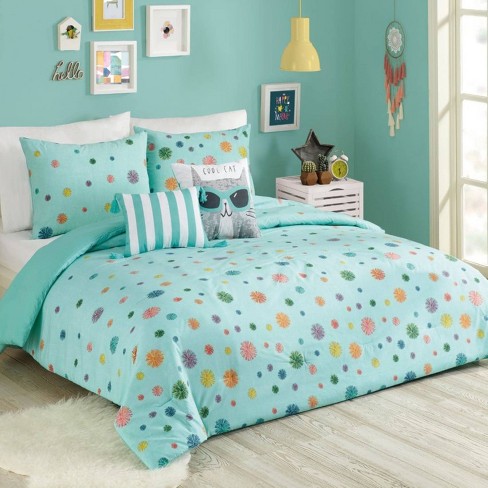 5pc Full/queen Raining Pom Pom Kids' Comforter Set Blue - Urban Playground  : Target