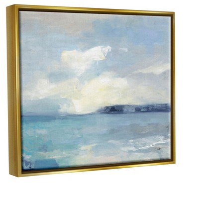 Metallic Gold Framed Abstract Ocean View Canvas Print, 21 x 17