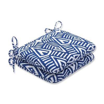 2pk Geometric Dimensions Rounded Corners Outdoor Seat Cushions Blue - Pillow Perfect