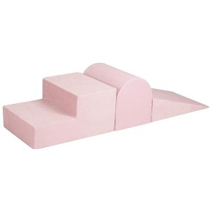 MeowBaby 3 Elements Soft Foam Blocks Playset with Velvet Cover, Lightweight & Durable Indoor Climbing Playground for Babies & Toddlers, Pink - 1 of 4