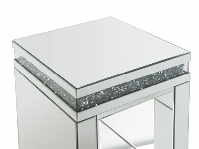 Gleaming 53'' Mirrored Wood Accent Table with Faux Diamonds