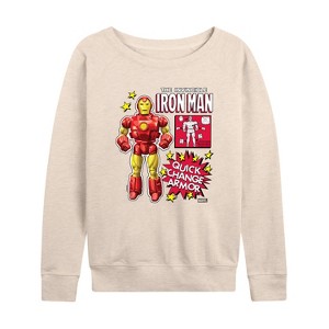 Women's - Marvel - Iron Man Action Figure Lightweight French Terry Wide Neck Long Sleeve Shirt - 1 of 4