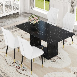 NicBex 5 Piece Dining Table Set for 4 with Black Marble Pattern Tabletop and 4 PU Chairs,White - 1 of 4