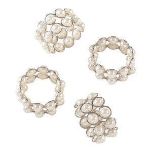Ivory Faux Pearl Beaded Design Wedding Special Napkin Ring Set of 4 - Saro Lifestyle: Elegant Table Decor, Acrylic Craftsmanship - 1 of 4