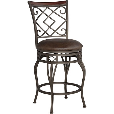 Kensington Hill Bronze Swivel Bar Stool Brown 25 1/2" High Traditional with Backrest Footrest Kitchen Counter Height Island Home