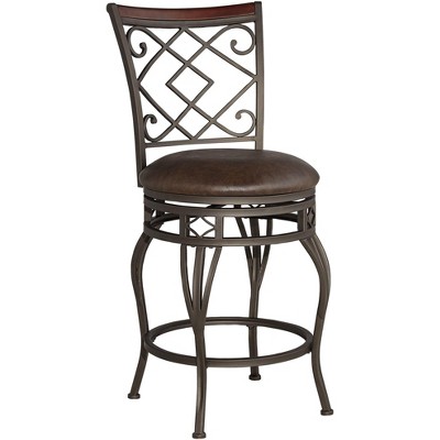 Kensington Hill Hartley 25 1/2" Wood and Bronze Metal Swivel Counter Stool