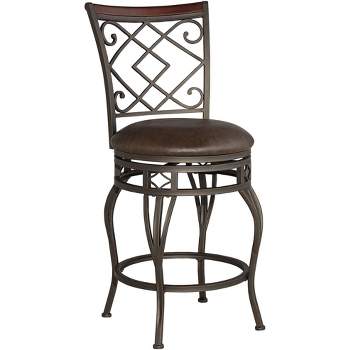Kensington Hill Hartley Bronze Swivel Bar Stool Brown 25 1/2" High Traditional Faux Leather Cushion with Backrest Footrest for Kitchen Counter Height
