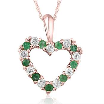 Pompeii3 1/2ct Emerald & Diamond Heart Pendant Solid 14K White, Yellow, or Rose Gold 1/2"