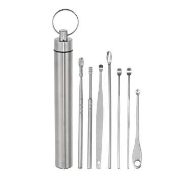 Unique Bargains Stainless Steel Ear Cleansing Tool Ear Cleaner Set with Titanium Storage Case 7 Pcs