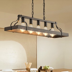 BAOURE 5-Light Black Metal Chandelier Linear Pendant Ceiling Lighting 34-inch Rustic Farmhouse Fixture Kitchen Island Dining Room - 1 of 4