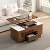 39'' MDF Wood Lift‑Top Coffee Table with Hidden Storage for Living Room,Multi-Functional Coffee Table with 4 Stools for Small Space-Coolbibila - 2 of 4