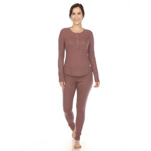 White Mark Women's Waffle Pajama Set - 1 of 4