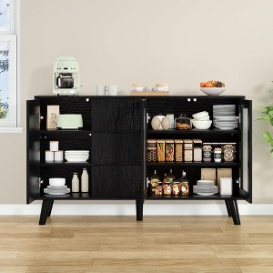 SEVOBAL 55.5" Coffee Bar 3 Drawers Pop-Up Doors Farmhouse Buffet Cabinet Large Sideboard Dining Room Kitchen Hallway, Black, 16.53"*55.11"*33.85" - 1 of 4