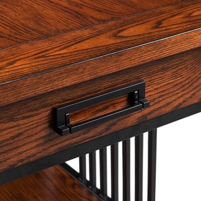 Ironcraft Mission Oak & Matte Black Wood End Table with Drawer