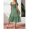 Coolmee Womens Summer Casual Floral Maxi Dress Square Neck Ruffle Short Sleeve Smocked High Waist A Line Wedding Guest Dresses - 2 of 4