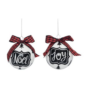 Transpac Glass Black Noel/Joy Ornament w/Red Bow Set of 2 Christmas Home Decorations - 1 of 1