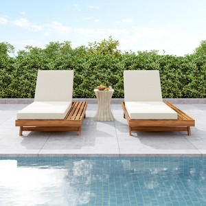 Christopher Knight Home Dawn Patio Rustic Acacia Wood Adjustable Chaise Lounge with Water-Resistant Cushions (Set of 2) - 1 of 4
