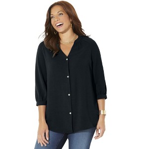 Catherines Women's Plus Size Light And Airy Y-Neck Blouse - 1 of 4