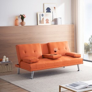 67" Multi-functional Leather Folding Sofa Bed With Coffee Table, Upholstered Loveseat With Adjustable Backrest - 1 of 4