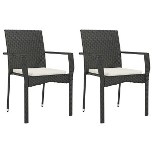 vidaXL Chair Patio Dining Chair with Cushions for Deck Garden Poly Rattan - Black 2 pcs - 1 of 4