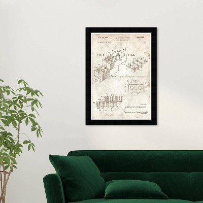 Wynwood Studio 15"x21" Toy Building Brick 1961 Parchment Wall Art: Modern Canvas, Wood Composite Frame