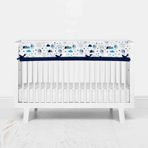 Bacati - Woodlands Aqua/Navy/Gray Boys Cotton Long Crib Rail Guard Cover - 1 of 4