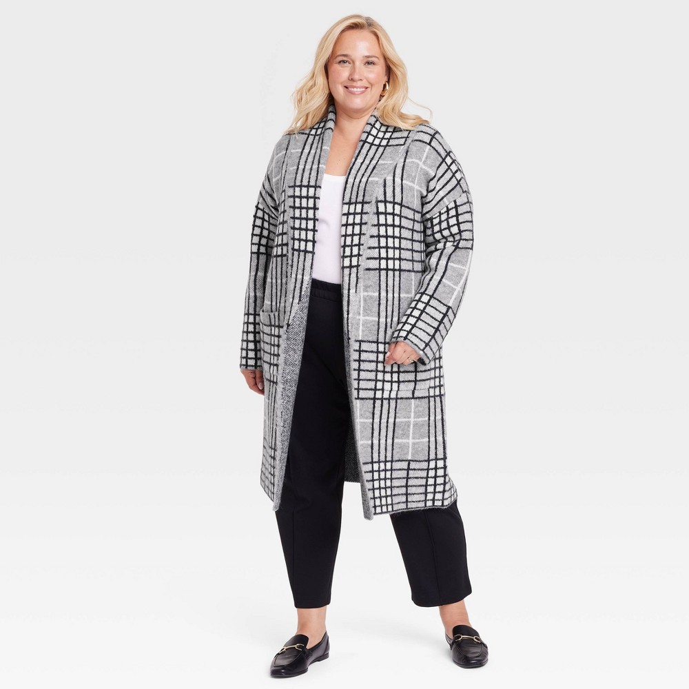 Women's Coatigan - A New Day™ Gray Plaid 3X/4X